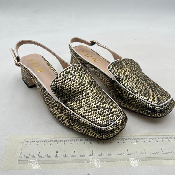 YDN Snake Square Toe Block Low Heels Slingback Formal Loafer Dressy Shoes Pump - Picture 4 of 8